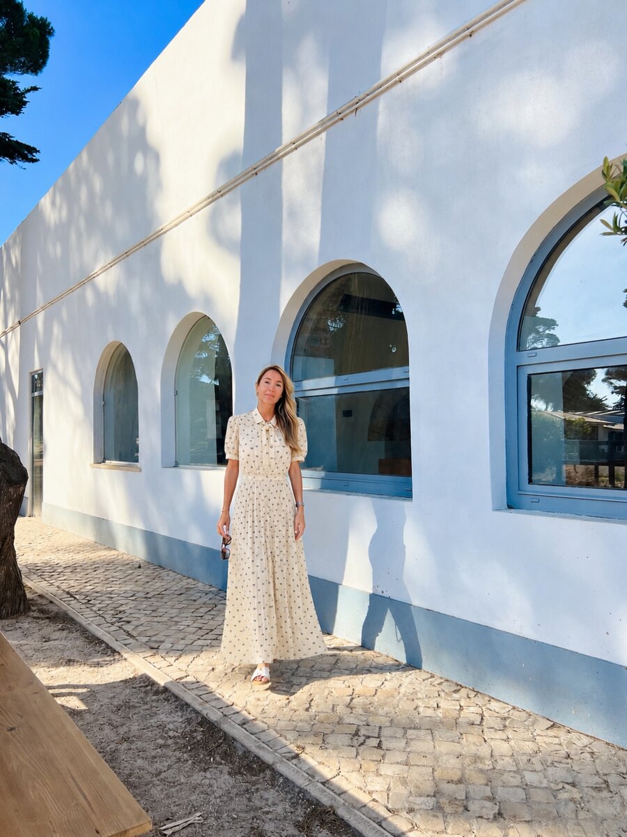 Sarah Leah wearing a modest dress outdoors